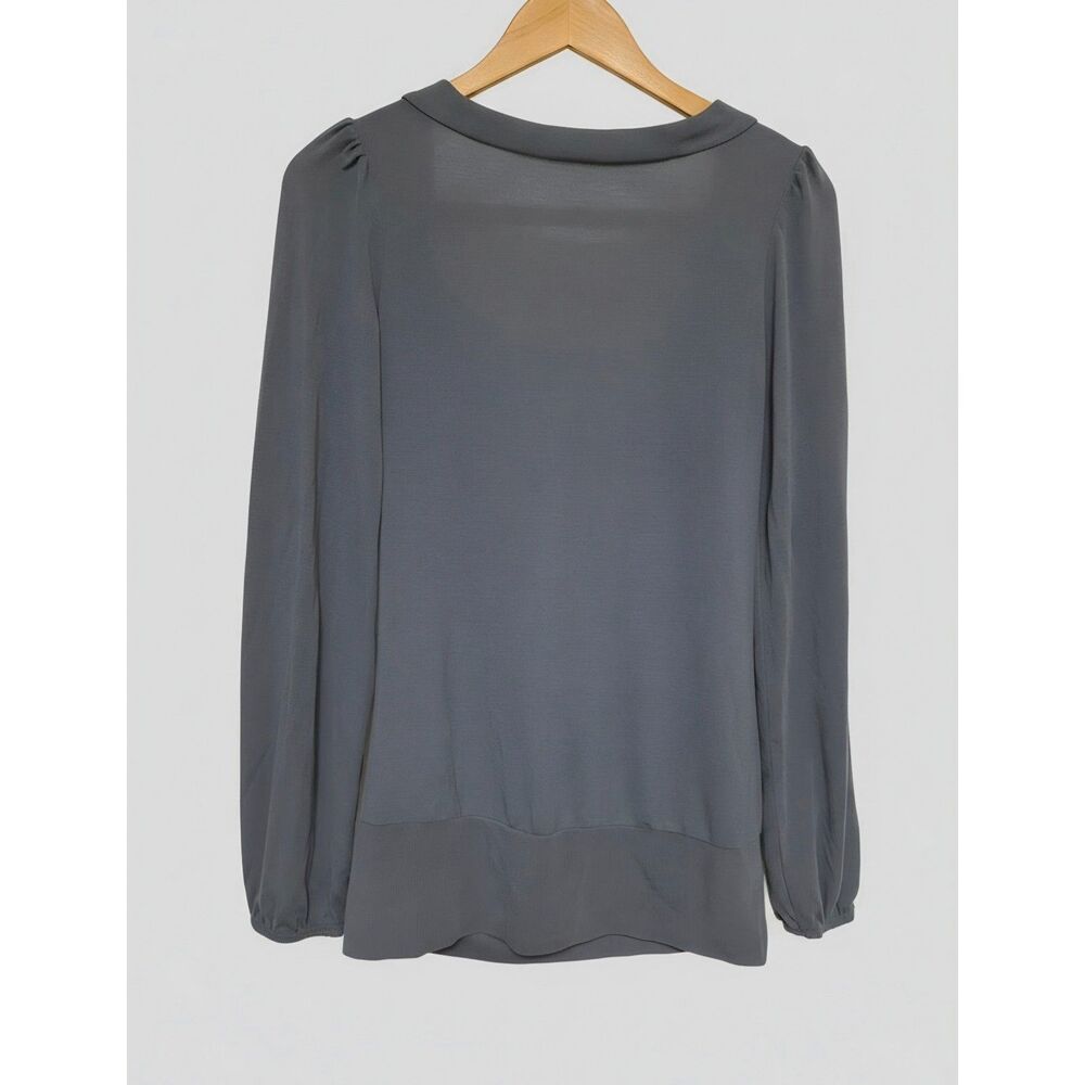 Miken Slate Gray Open Back Satin Tie Bow Long Sleeve Blouse Size S